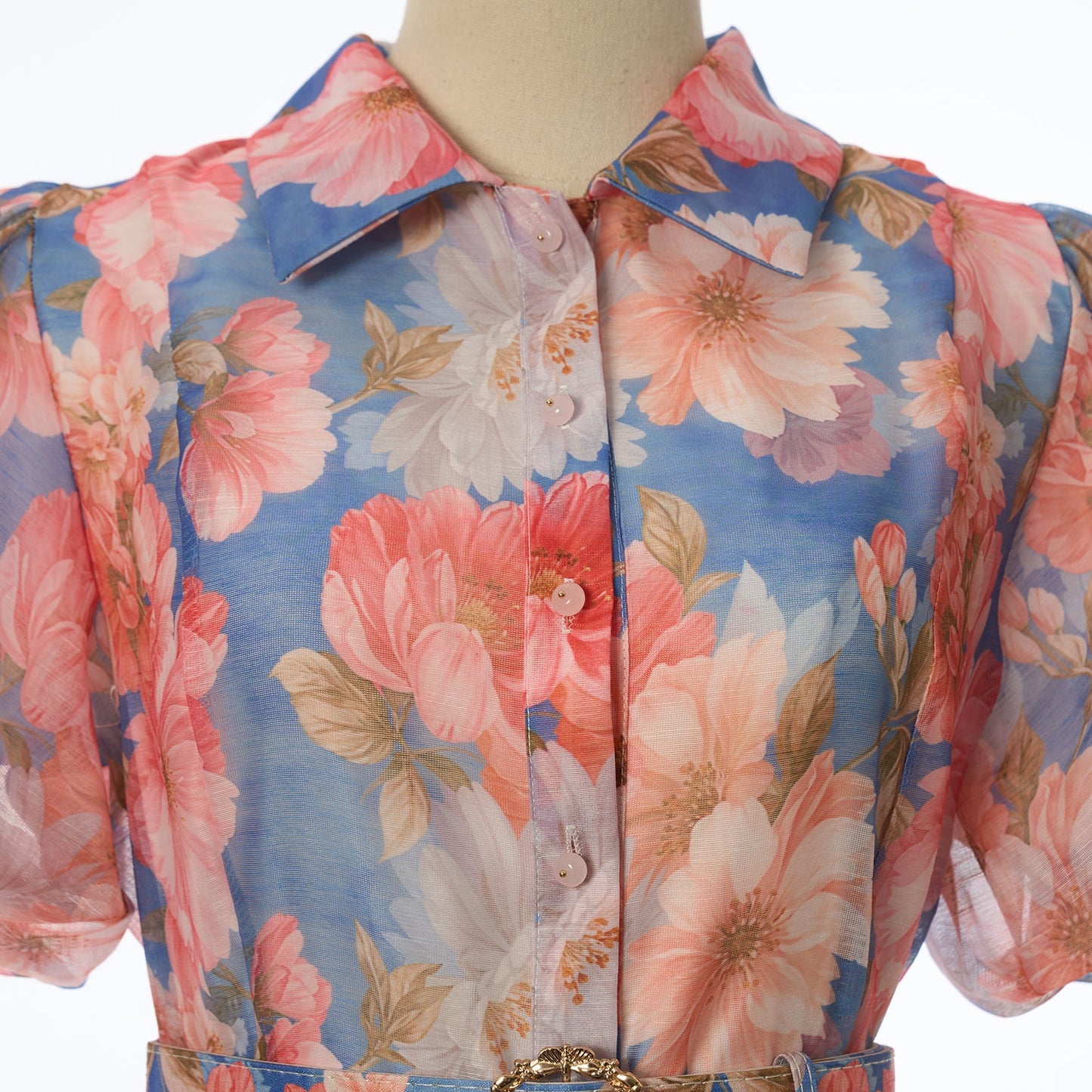 Women Summer Floral Short Sleeved Waist Long Dress