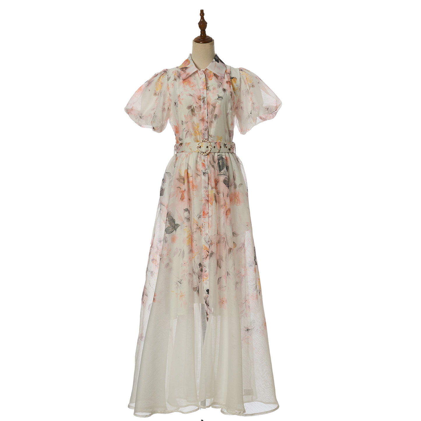 Women Summer Floral Short Sleeved Waist Long Dress