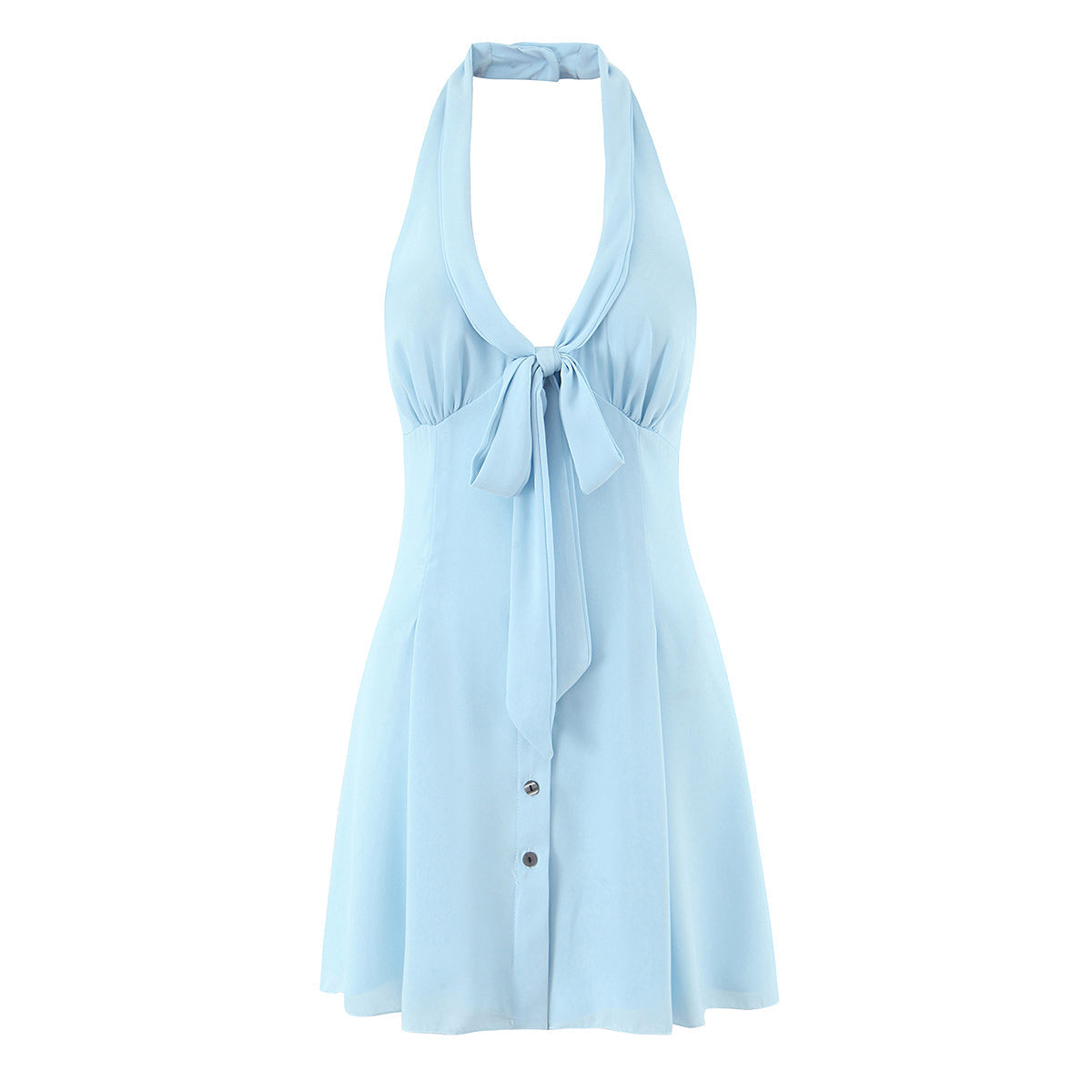 Summer French Romantic Seaside Vacation Short Dress Bow Sexy V neck Halter Dress