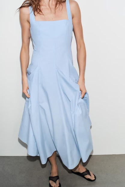 Women Clothing Top Product Poplin Wavy Wide Swing Dress