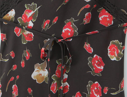 Women Clothing French Elegant Black Floral Dress
