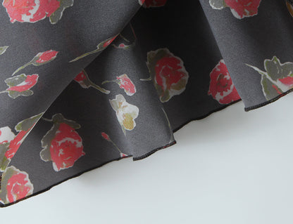 Women Clothing French Elegant Black Floral Dress