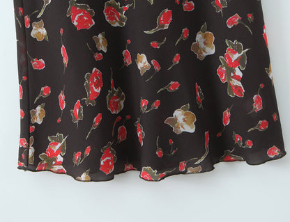 Women Clothing French Elegant Black Floral Dress