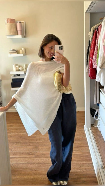 Irregular Asymmetric Hollow Out Cutout out Beach Cover up Vacation Sun Protection Shawl Thin Ice Silk Knitted Top