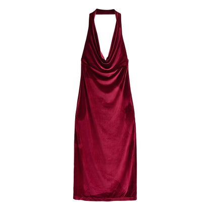 Women Clothing Summer French Design Backless Wine Red Dress