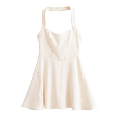 Women Clothing Summer Sexy Backless Hanging Collar Wide Swing Dress