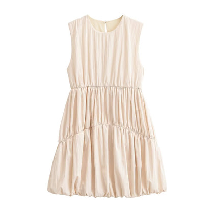 Women Clothing Summer Simple Pleated Balloon Dress