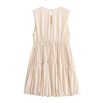 Women Clothing Summer Simple Pleated Balloon Dress