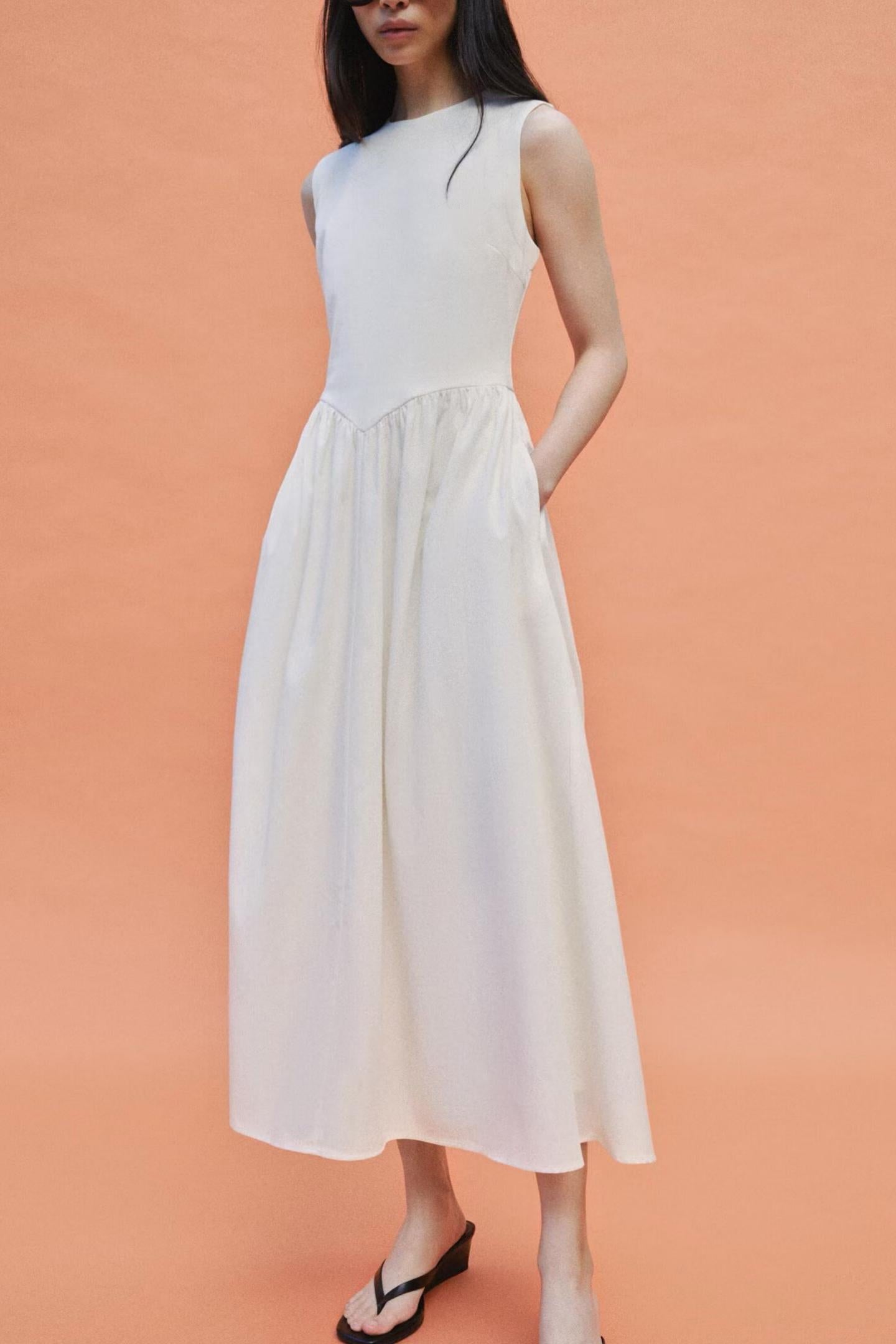 Women Summer Solid Sleeveless Midi Dress