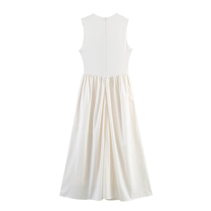 Women Summer Solid Sleeveless Midi Dress