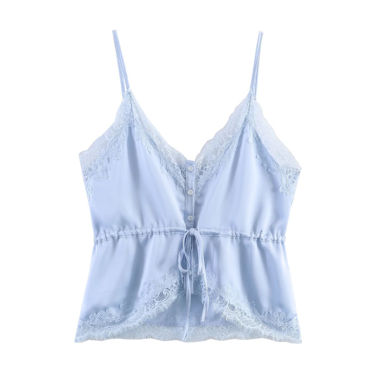 Women Clothing Lace Decorative Silk Satin Texture Top Camisole