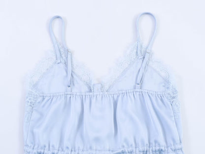 Women Clothing Lace Decorative Silk Satin Texture Top Camisole