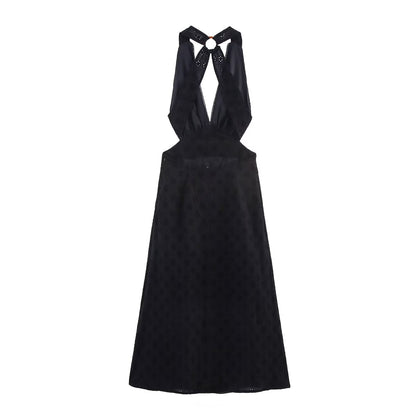 Women Clothing Summer French Hollow Out Cutout Embroidered Halter Sleeveless Dress