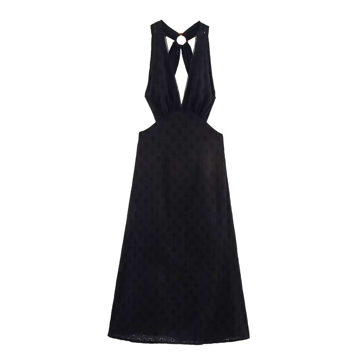 Women Clothing Summer French Hollow Out Cutout Embroidered Halter Sleeveless Dress