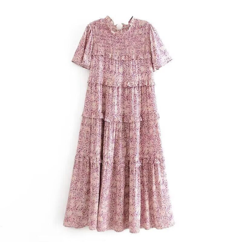 Women Clothing Summer Rayon Printed Cake Bohemian Casual Dress