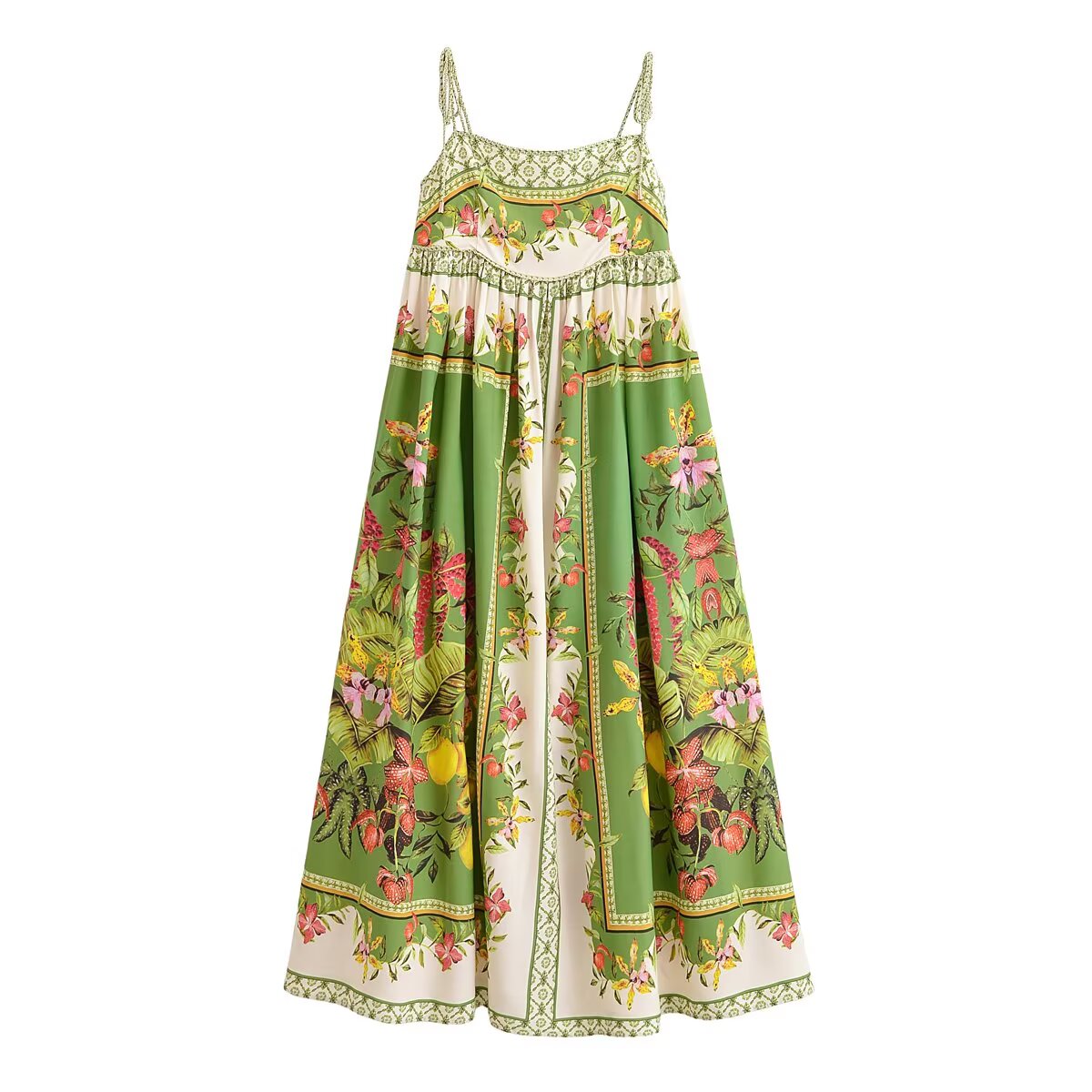 Women Clothing Summer Rayon Printed Positioning Sling Tied Dress Bohemian Beach