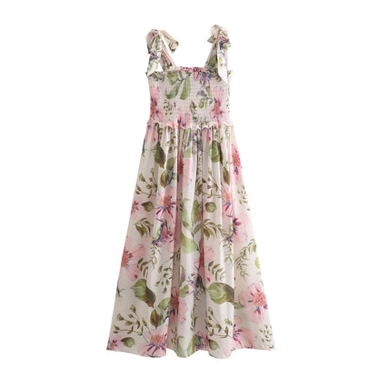 Women Design Print Lace up Dress