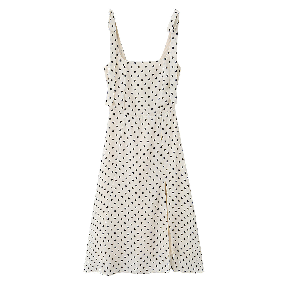 Side Slit Strap Dress for Women Summer French Polka Dot Print Slim Fit Slimming Lace up Suspender Long Dress