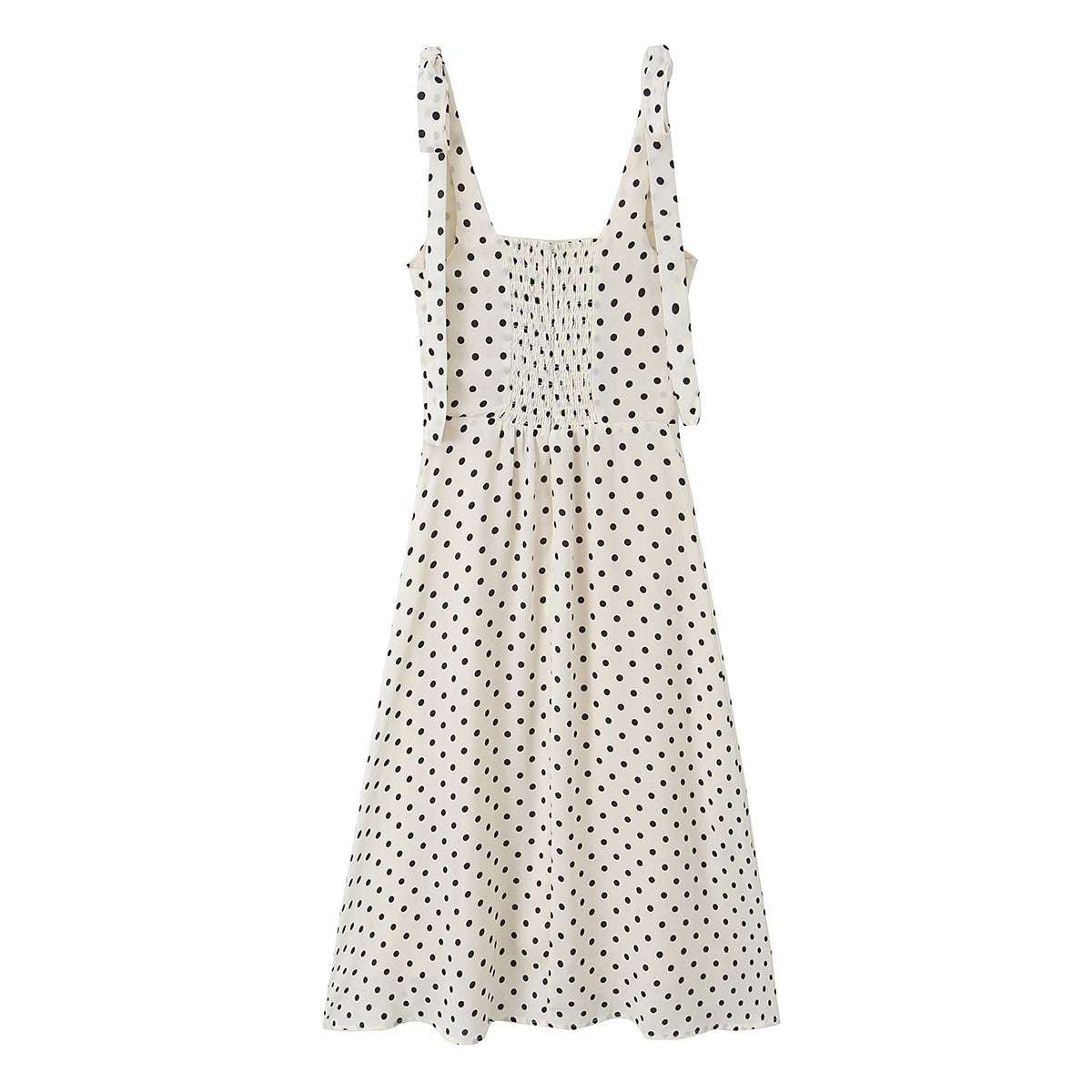 Side Slit Strap Dress for Women Summer French Polka Dot Print Slim Fit Slimming Lace up Suspender Long Dress