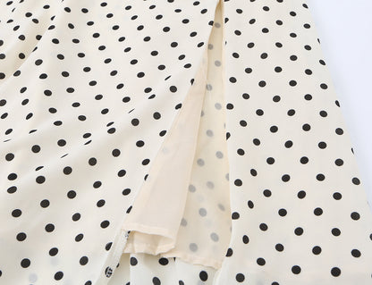 Side Slit Strap Dress for Women Summer French Polka Dot Print Slim Fit Slimming Lace up Suspender Long Dress