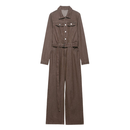 Women Clothing Summer Casual Solid Color Denim Cargo Pants Jumpsuit