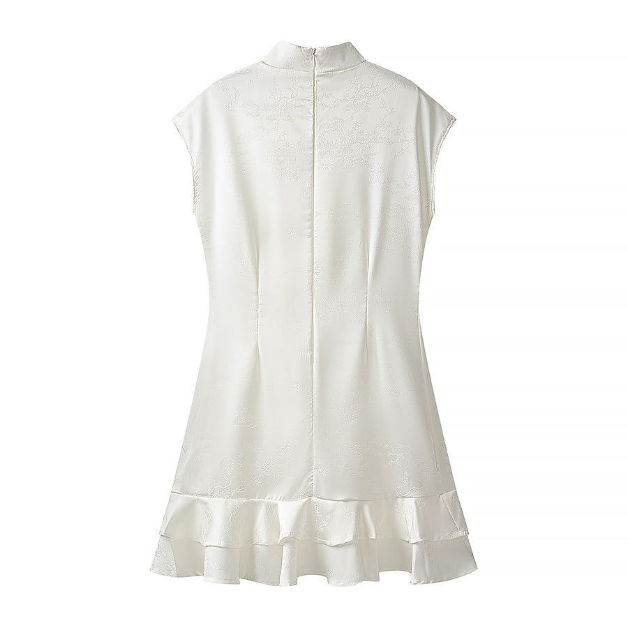 Summer Stand Collar Dress Tight Waist Women Clothing Ruffled Popular Dress