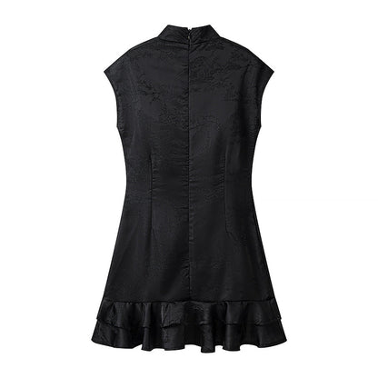Summer Stand Collar Dress Tight Waist Women Clothing Ruffled Popular Dress