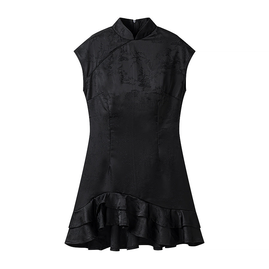 Summer Stand Collar Dress Tight Waist Women Clothing Ruffled Popular Dress