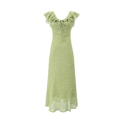 Floral Flounce V neck Summer Waist Slimming Printed Dress Long Dresses