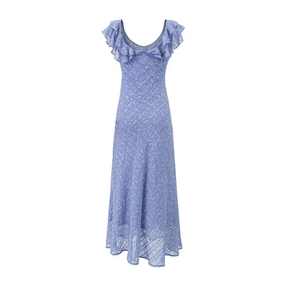 Floral Flounce V neck Summer Waist Slimming Printed Dress Long Dresses