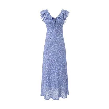 Floral Flounce V neck Summer Waist Slimming Printed Dress Long Dresses