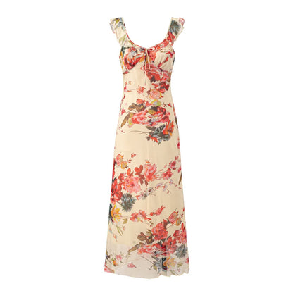 Summer Elegant Socialite Adult Lady like Woman Retro Printed Niche Vacation Slim Dress