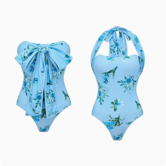 Swimsuit Fresh Bow Floral One Piece Swimsuit Set Women