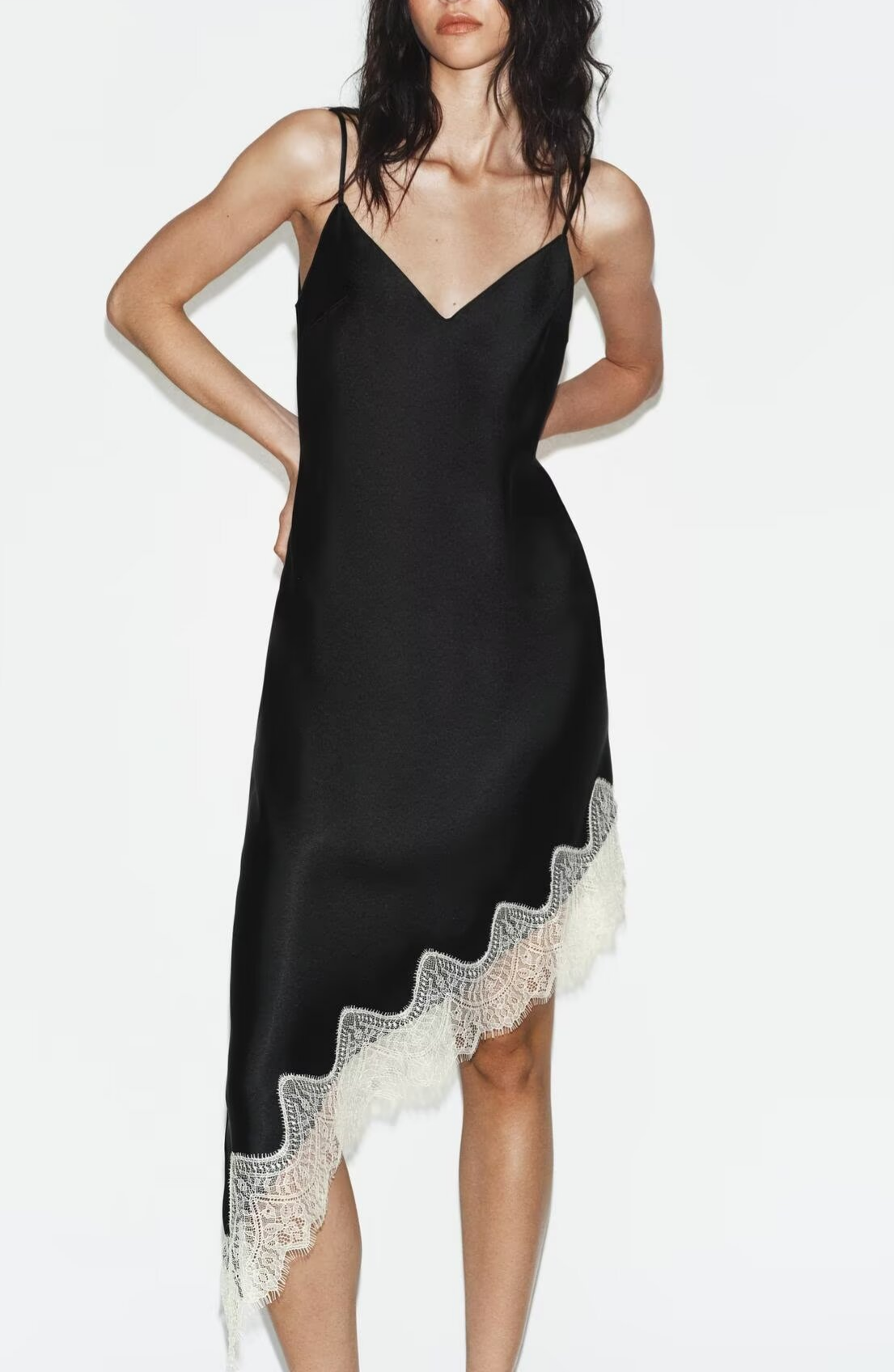 Women Clothing Western Classic Lace Texture Silk Satin Texture Dress