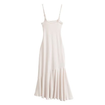 Women Clothing Summer Fashionable Asymmetric Pleated Suspender Maxi Dress