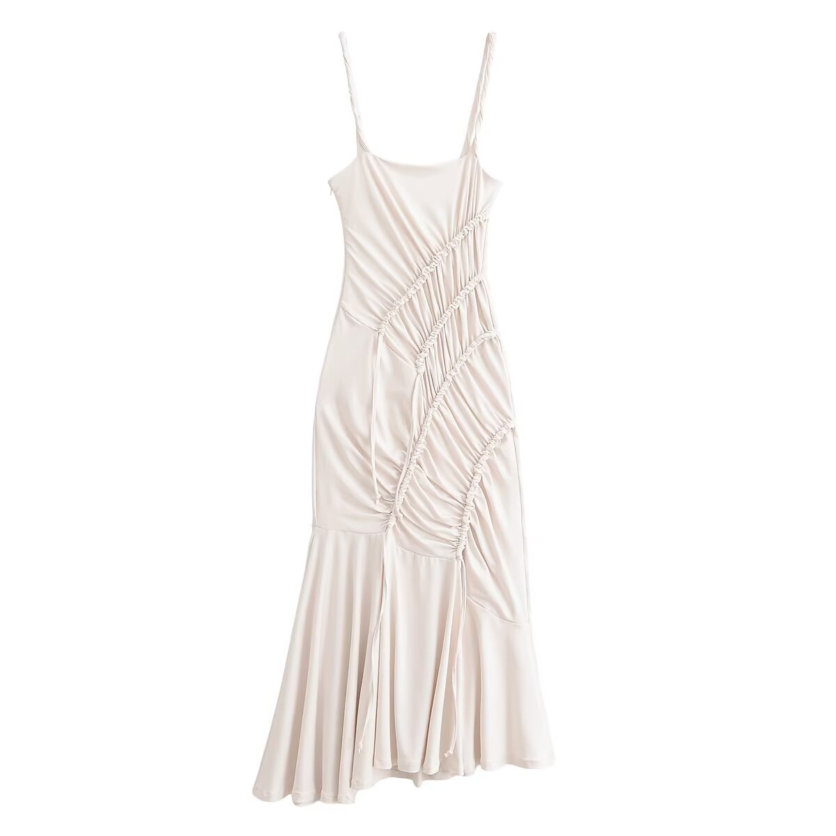 Women Clothing Summer Fashionable Asymmetric Pleated Suspender Maxi Dress