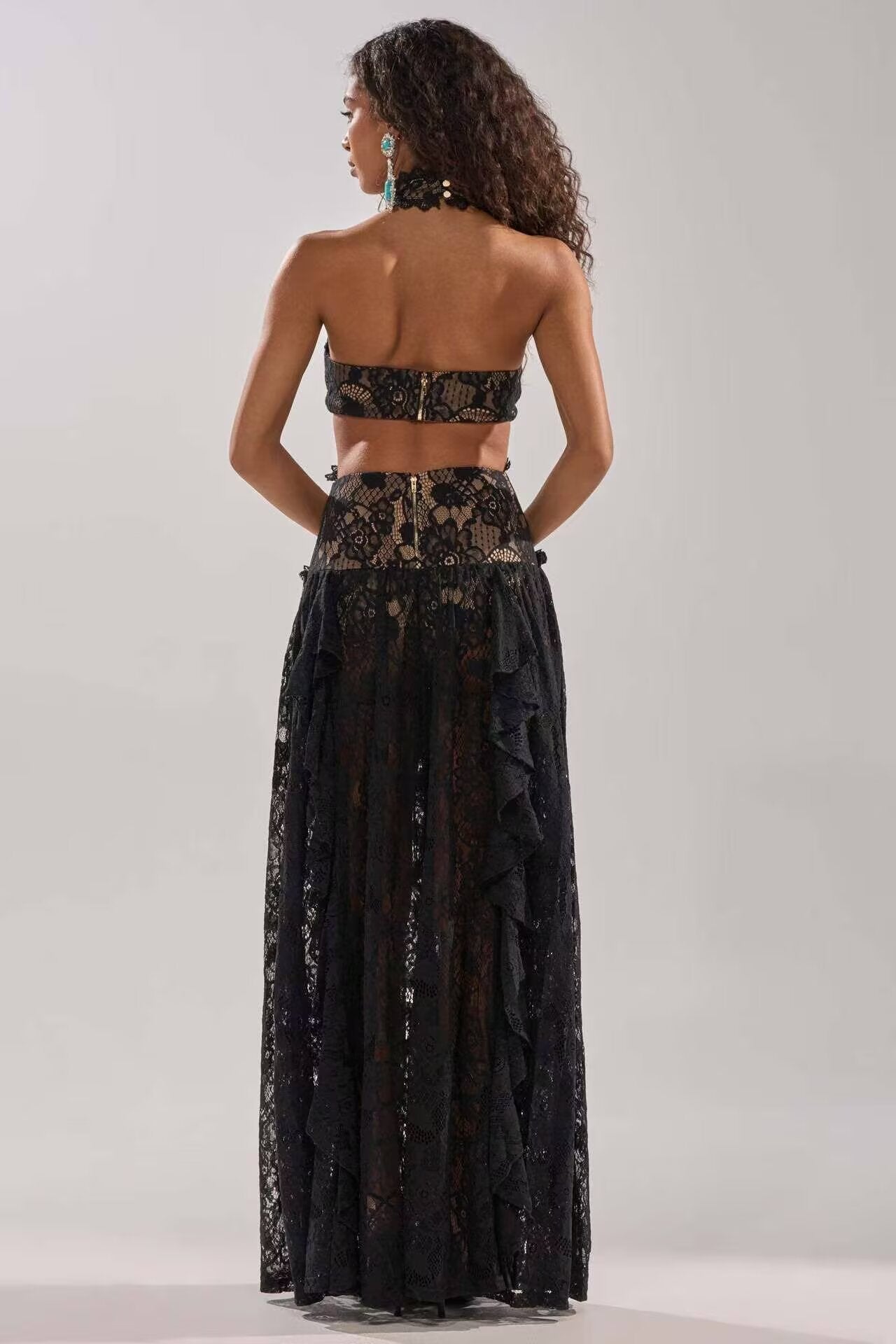 Lace Embroidered Silk Lace Tulle Backless French Halter Dress Women Summer Vacation Lightweight Dress