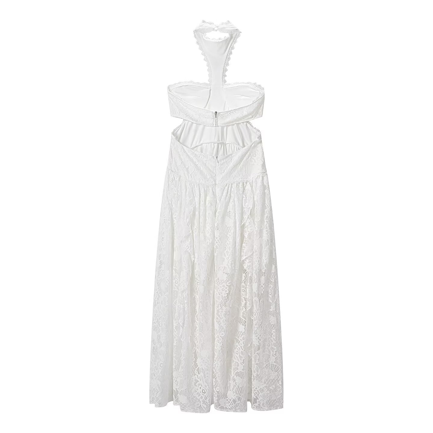 Lace Embroidered Silk Lace Tulle Backless French Halter Dress Women Summer Vacation Lightweight Dress