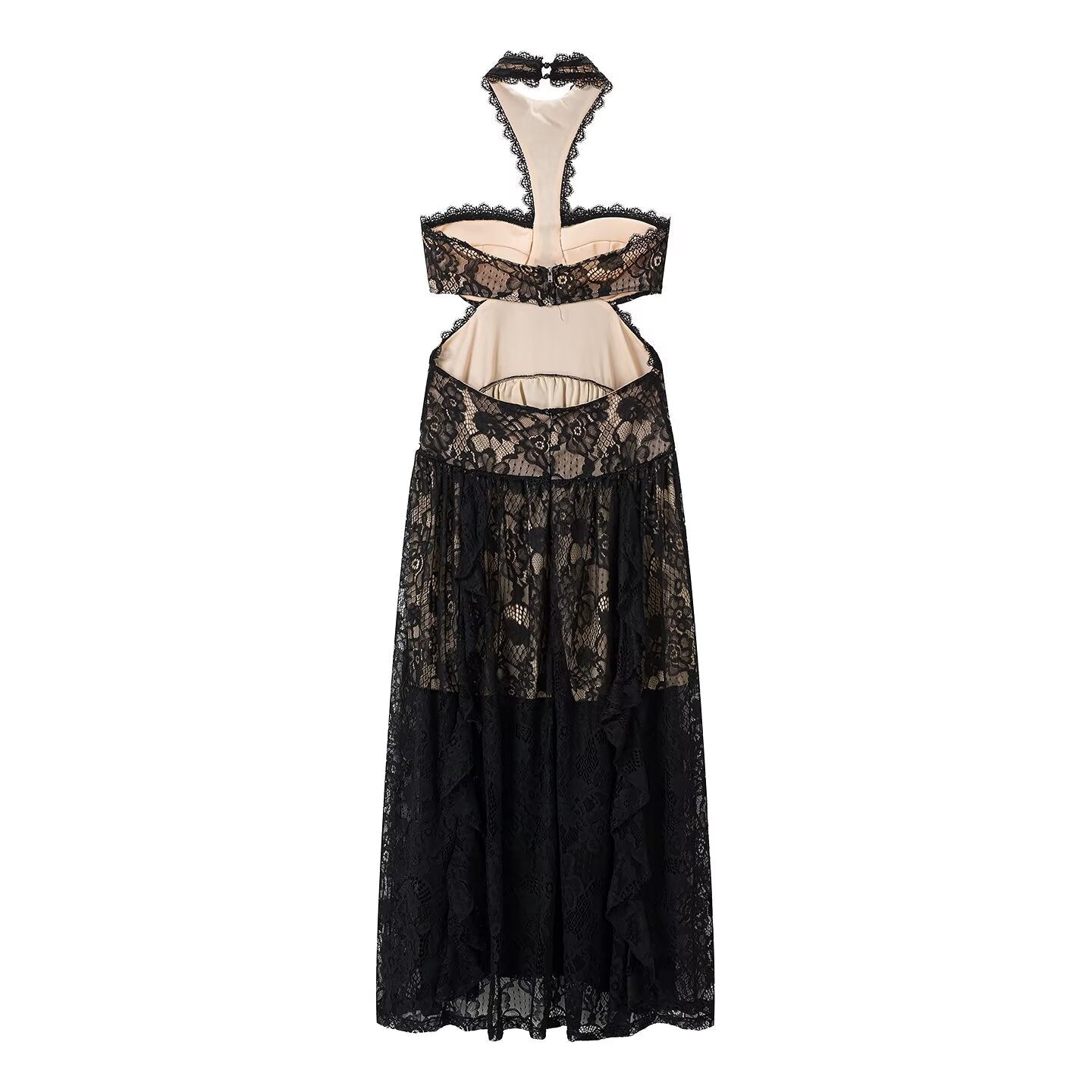 Lace Embroidered Silk Lace Tulle Backless French Halter Dress Women Summer Vacation Lightweight Dress