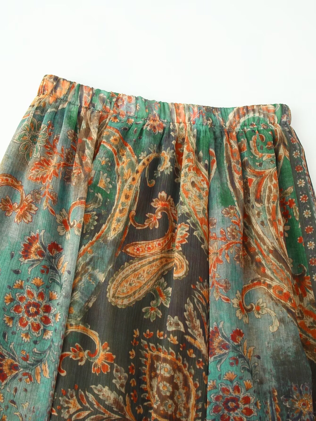Women Clothing Summer Retro Fashionable Printed Chiffon Midi Skirt