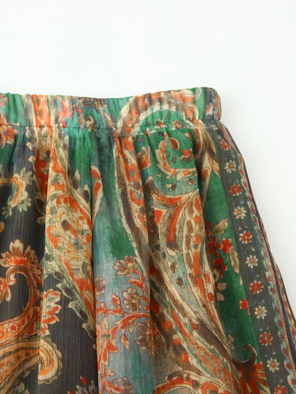 Women Clothing Summer Retro Fashionable Printed Chiffon Midi Skirt