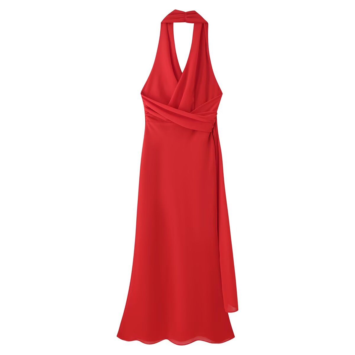 Women Clothing Slim Fit Red V neck Elegant Halter Maxi Dress