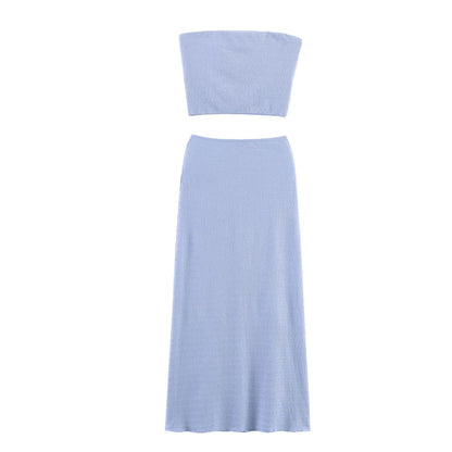 Women Summer Texture Tank Top Midi Skirt Set