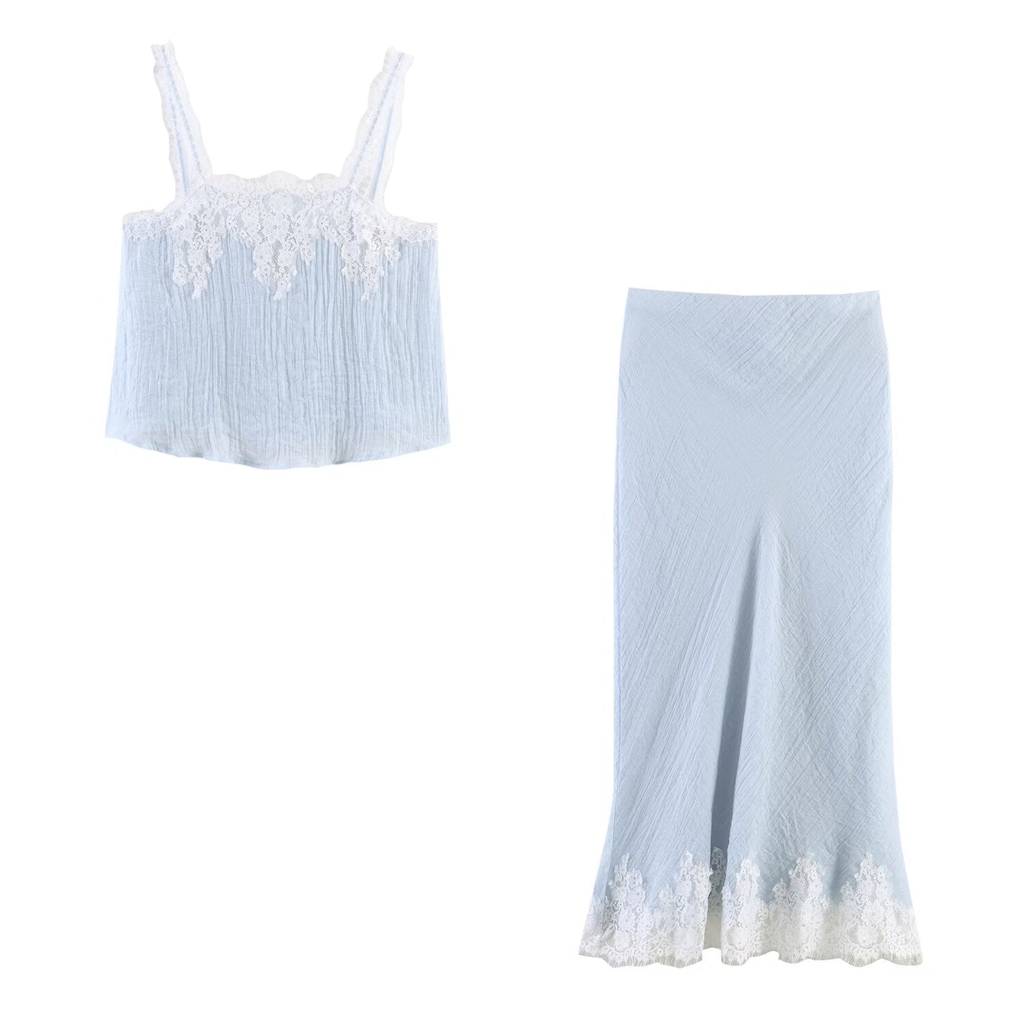 Women Clothing Western Lace Clothing Short Top Lace Midi Skirt Sets
