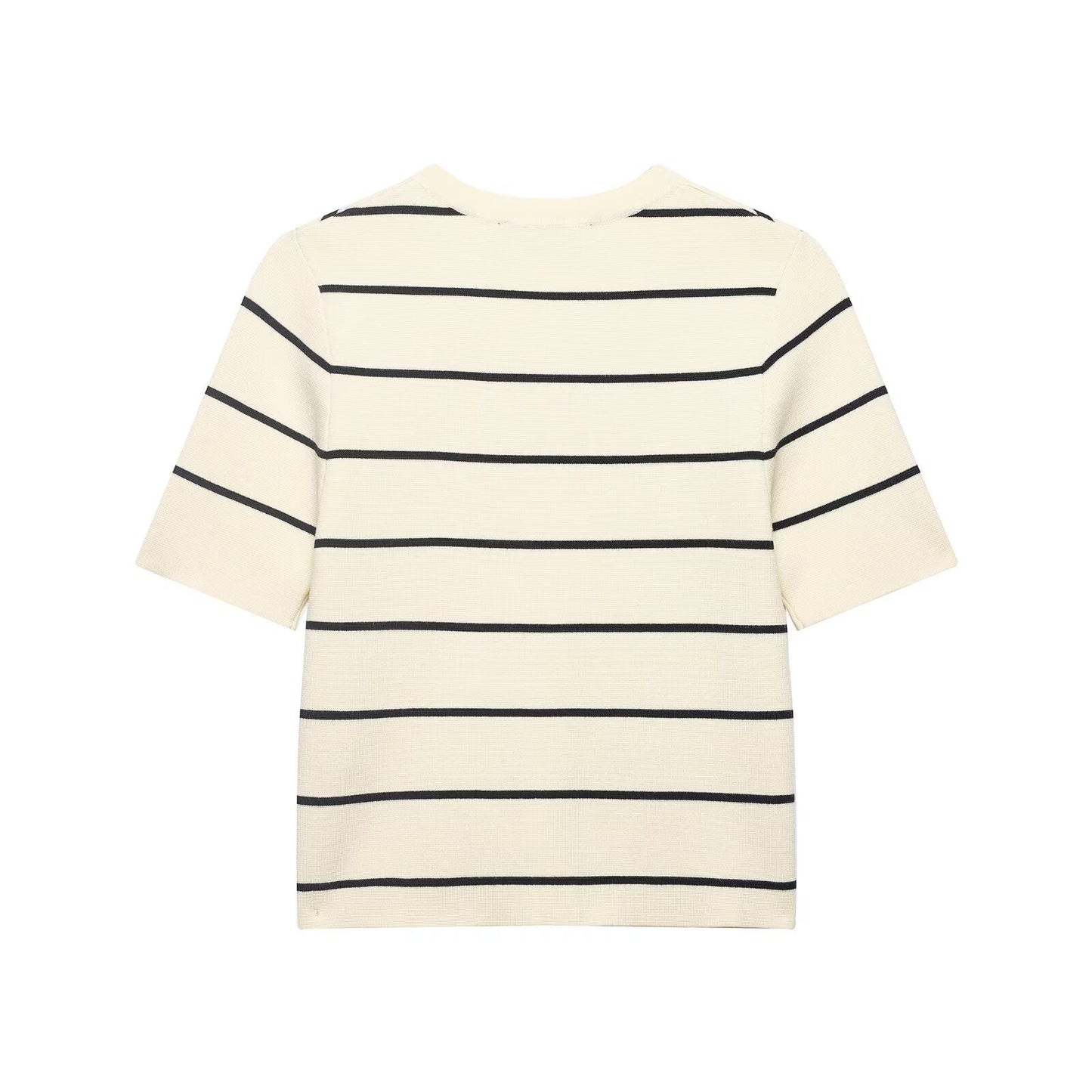 Women Striped Short Sleeved Knitted Jacket Mini Skirt Stes