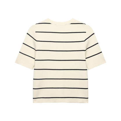 Women Striped Short Sleeved Knitted Jacket Mini Skirt Stes