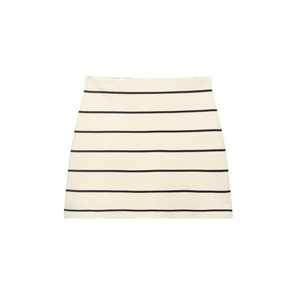Women Striped Short Sleeved Knitted Jacket Mini Skirt Stes