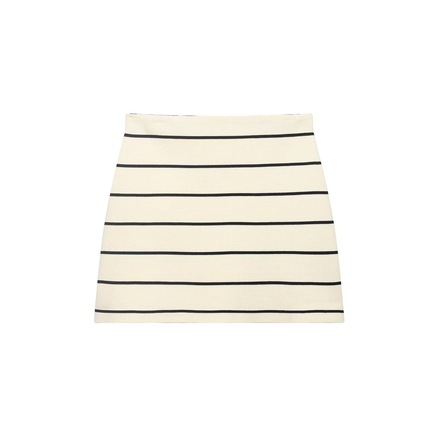 Women Striped Short Sleeved Knitted Jacket Mini Skirt Stes