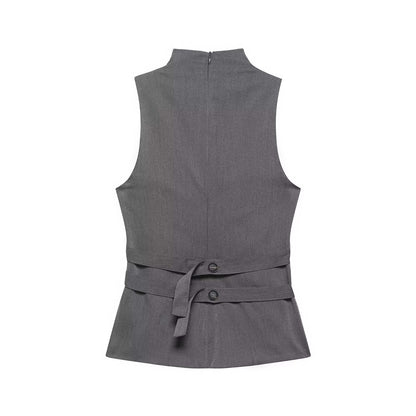 Women Clothing Summer Button Turtleneck Sleeveless Top