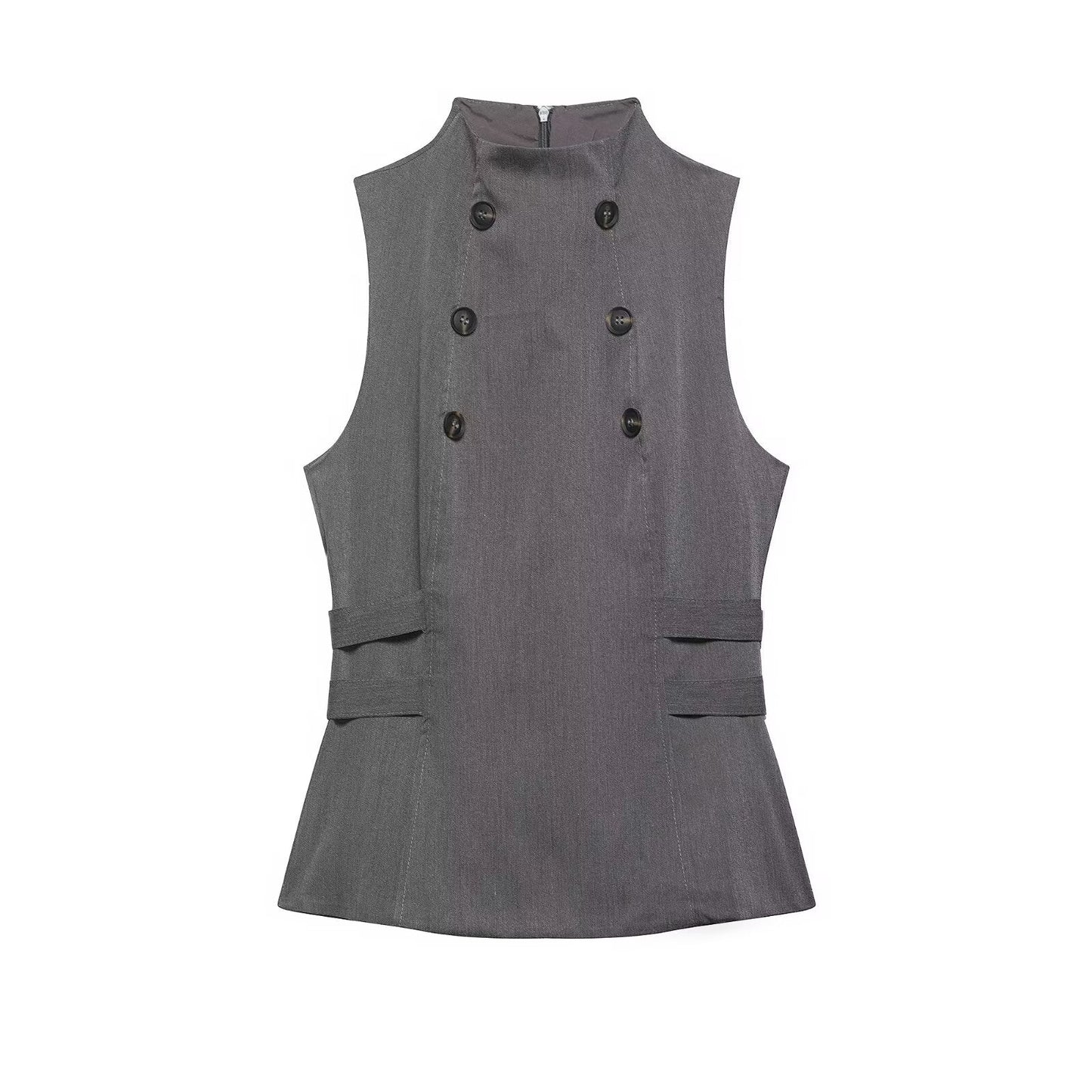 Women Clothing Summer Button Turtleneck Sleeveless Top